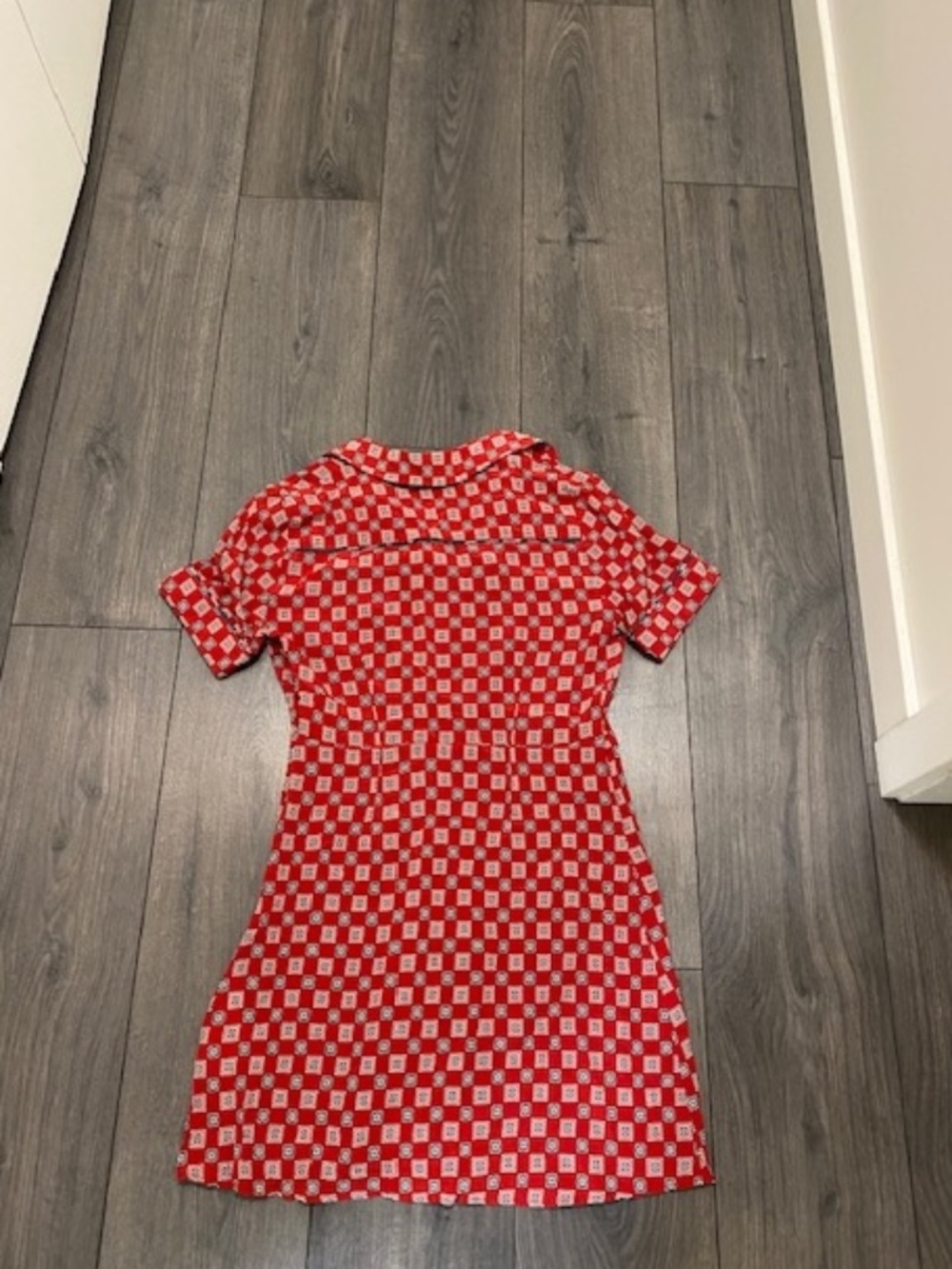 Sandro Red Geometric Print Silk Mini Dress Size 4 - Picture 12 of 15